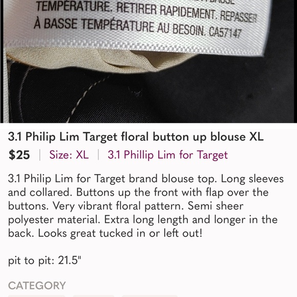 3.1 Philip Lim Target floral button up blouse L - Picture 7 of 7